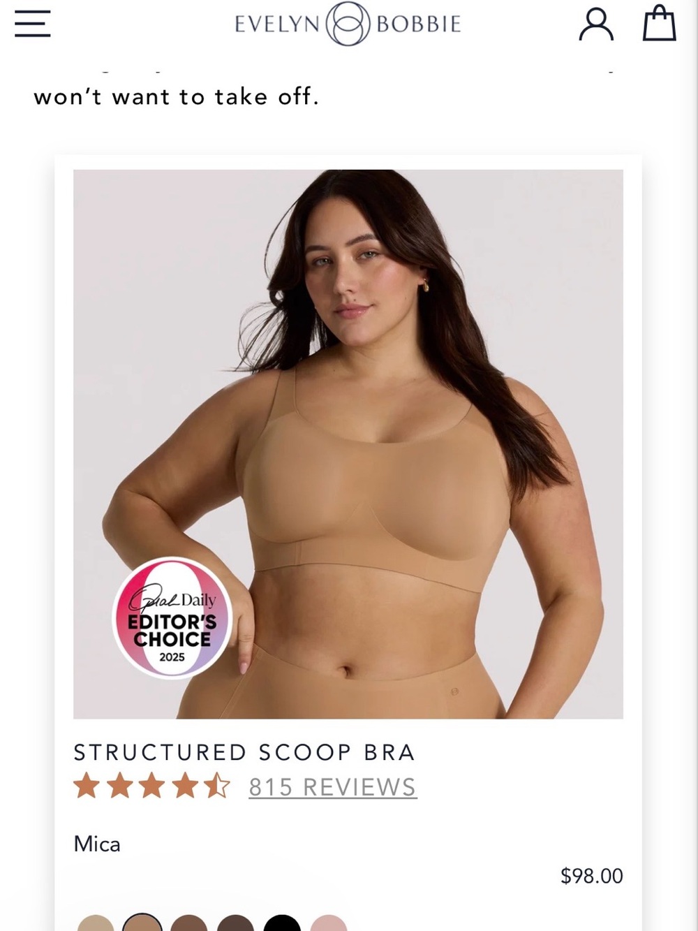 Evelyn & Bobbie Structured Scoop Bra — Mica NWT originally priced $98 medium